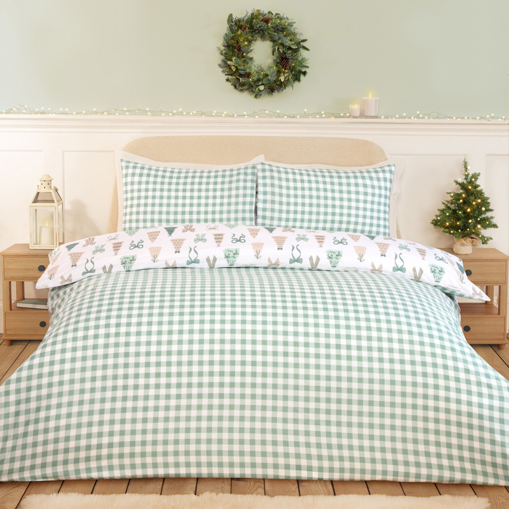 Christmas Tree Bows Bedding Set Sage Double Image 2