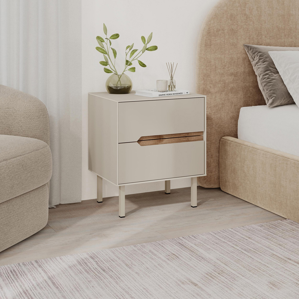 Decortie Arch 2 Drawer Sandstone Bedside Table Image 5