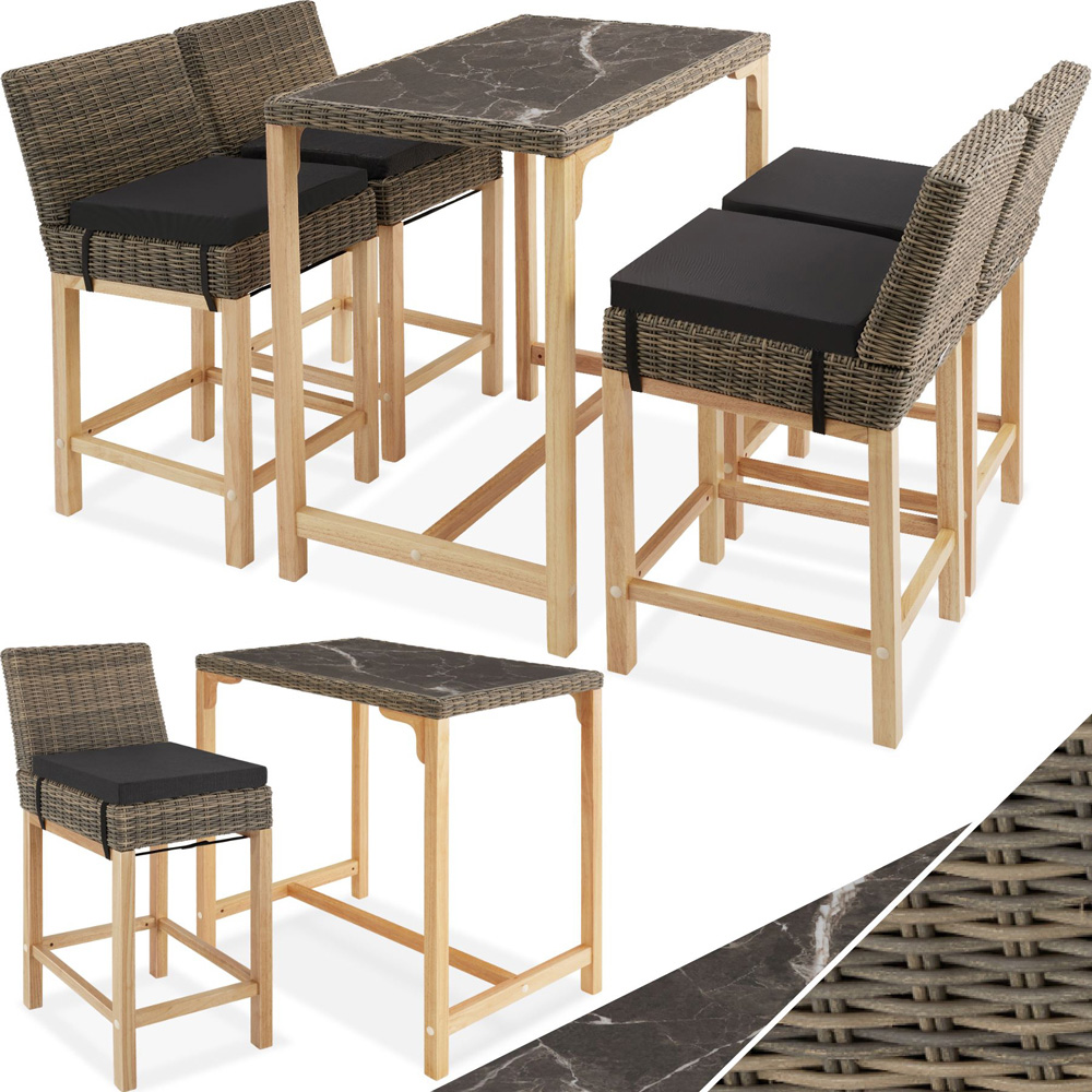 tectake Kutina Latina 4 Seater Poly Rattan Bar Dining Table Nature Image 2