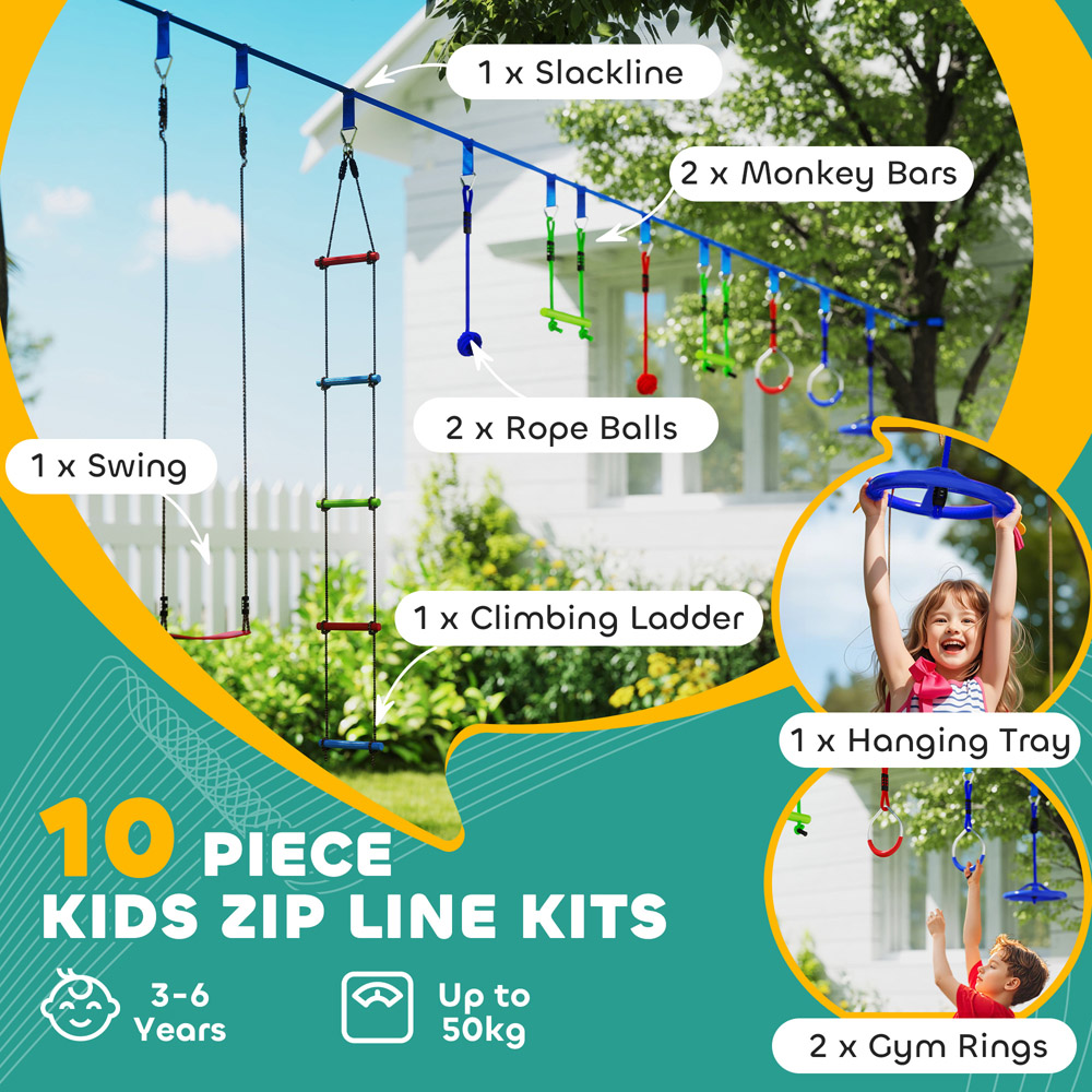 AIYAPLAY 10 Piece Kids Multicolour Zip Line Kit Image 5