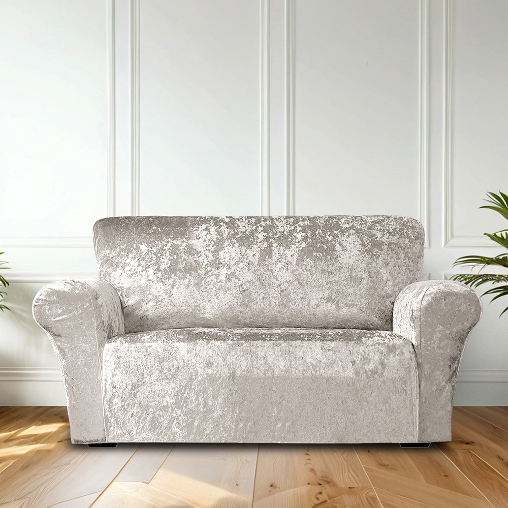 Homerepublic 2 Seater Natural Crushed Velvet Stretch Fit Sofa Cover Image 2