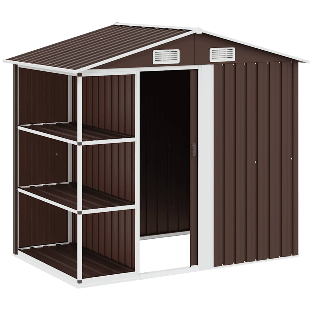 vidaXL 6.7 x 4.3ft Brown Galvanised Iron Apex Garden Shed with Log Rack Image 3