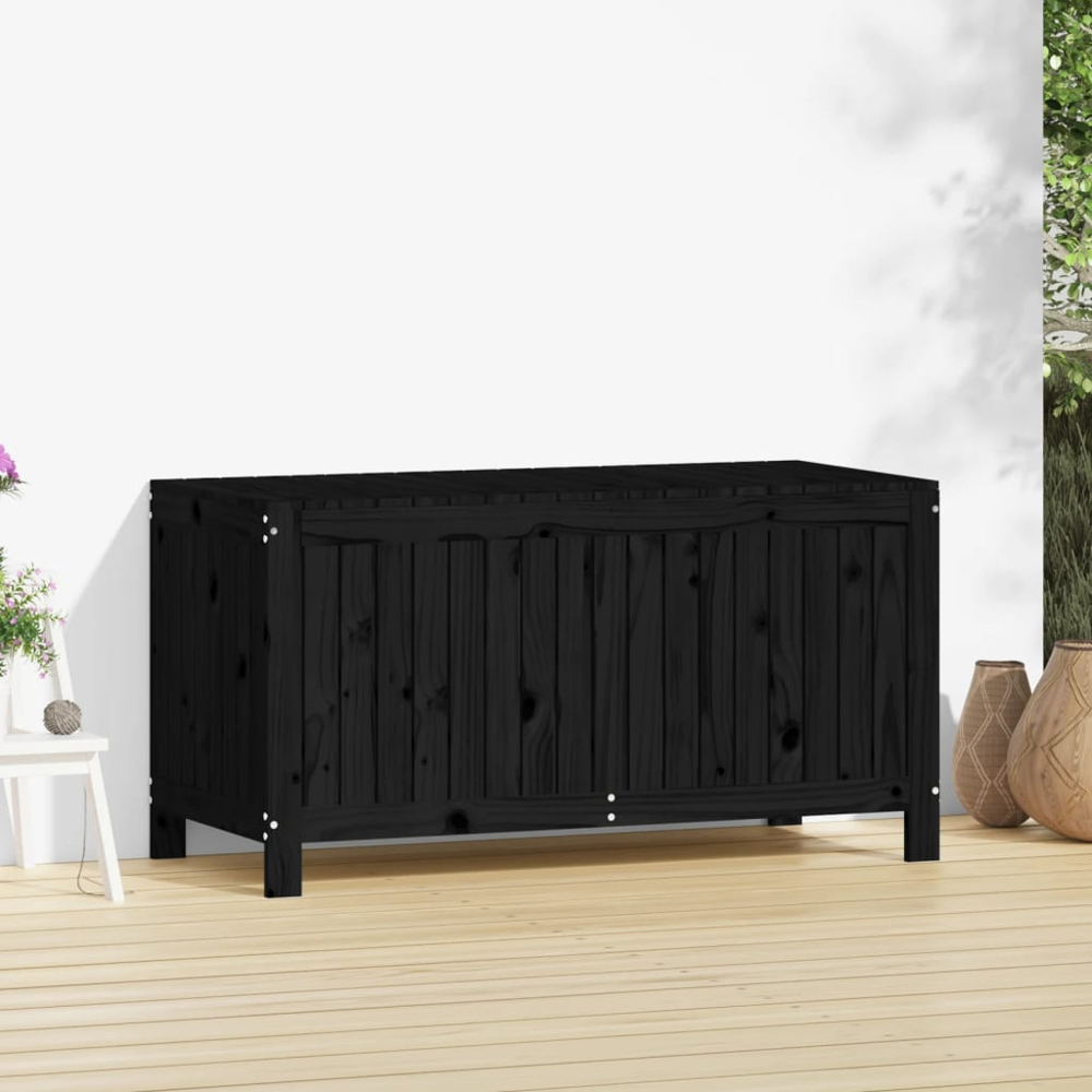 vidaXL 64 x 121 x 55cm Black Pine Wood Garden Storage Box Image 2