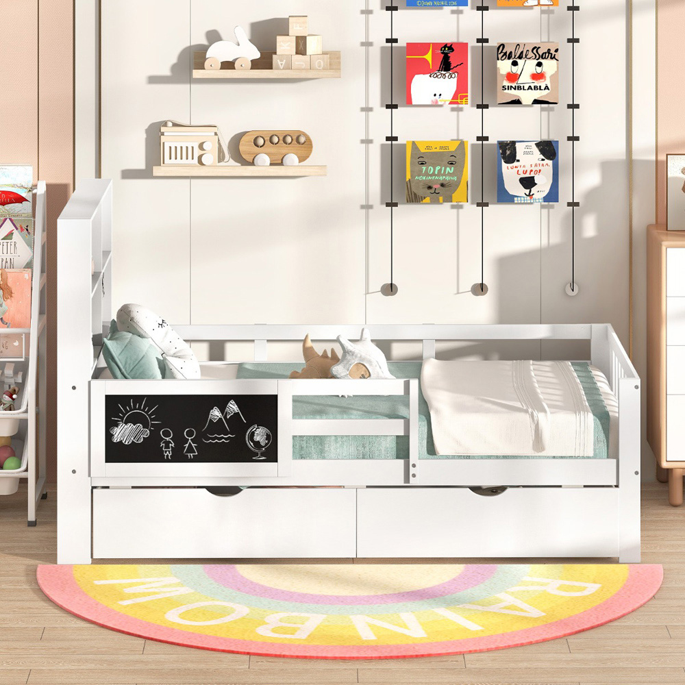 Costway Single White Bed Frame with 2 Storage Drawers Image 5