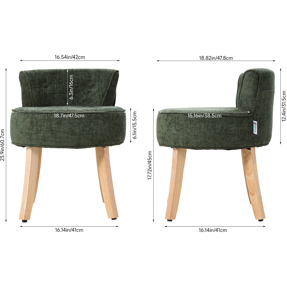 Living and Home Green Chenille Button Tufted Vanity Stool Image 9