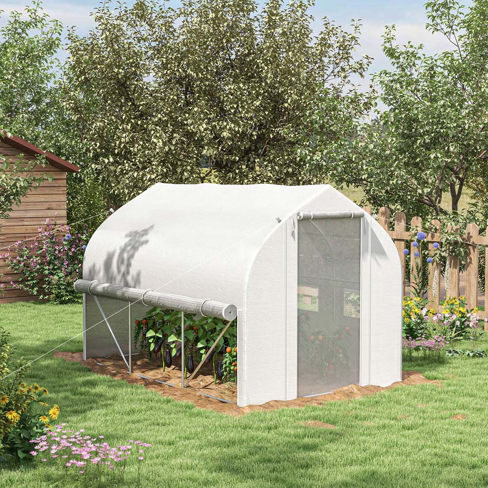 Outsunny White Plastic 9.8 x 6.6ft Walk In Polytunnel Greenhouse Image 2