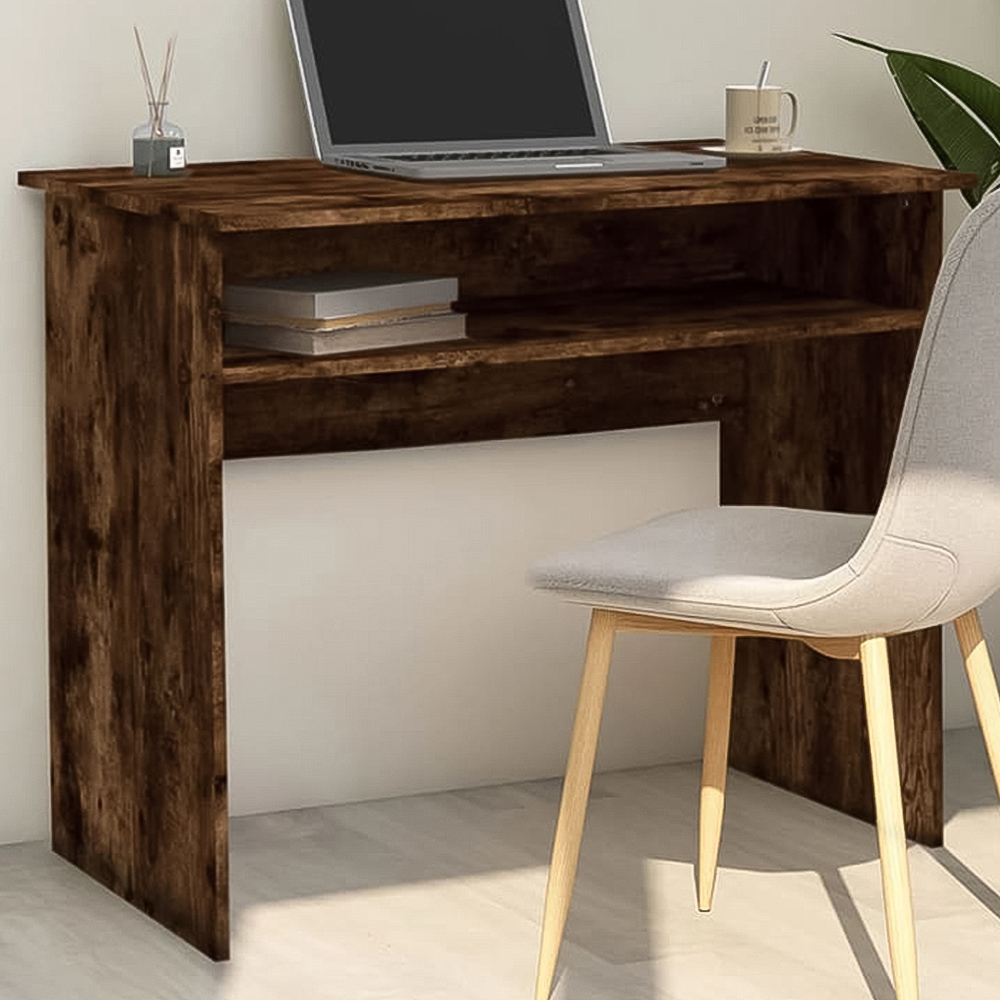 vidaXL Single Shelf Office Desk Smoked Oak Image 1