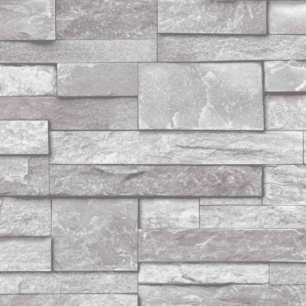 Grandeco Stacked Stone Slate Textured Blown Vinyl Grey Wallpaper Image 3