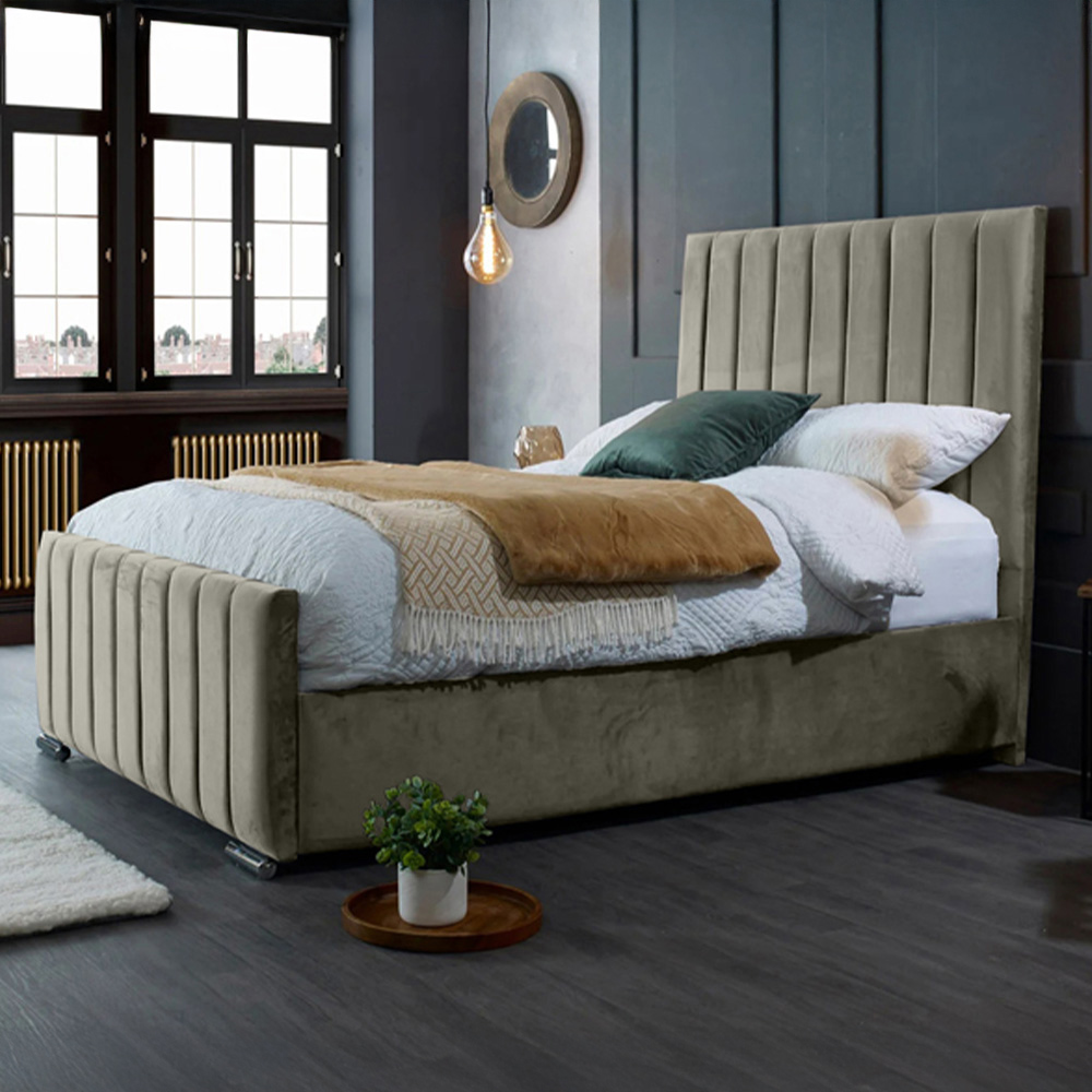 Eleganza Home Redding Super King Size Grey Plush Velvet Bed Frame with Headboard Image 1