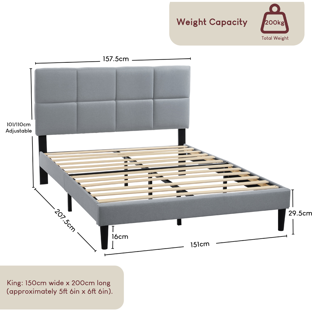 VIDA DESIGNS Velmora King Size Light Grey Linen Fabric Bed Image 9