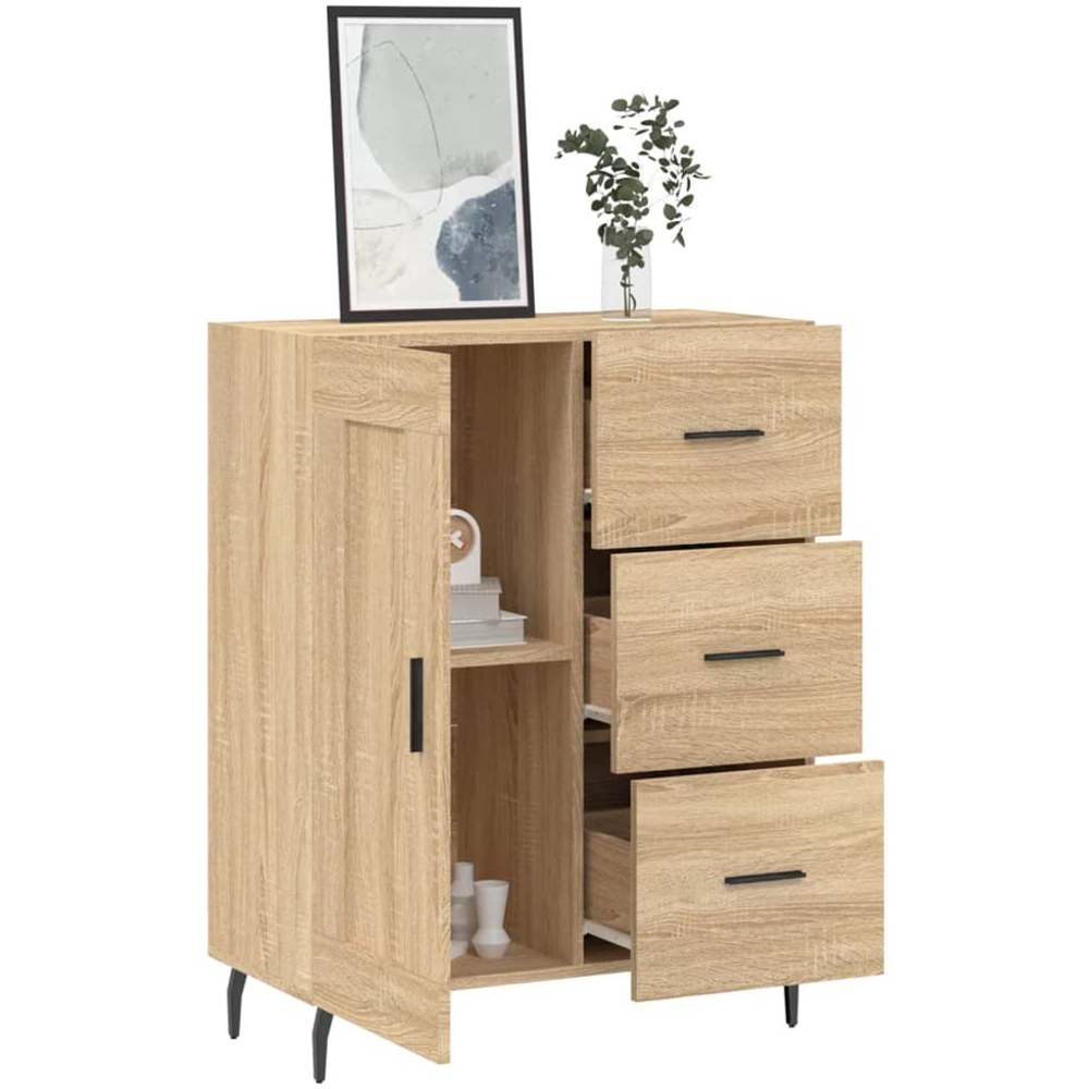 vidaXL Single Door 3 Drawer Sonoma Oak Sideboard with Metal Legs Image 4
