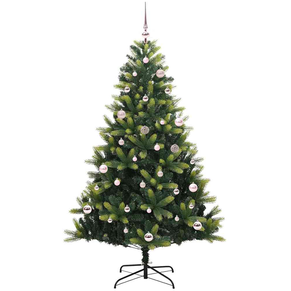 vidaXL Pre-Lit Pink Baubles Green Artificial Hinged Christmas Tree 5ft Image 4
