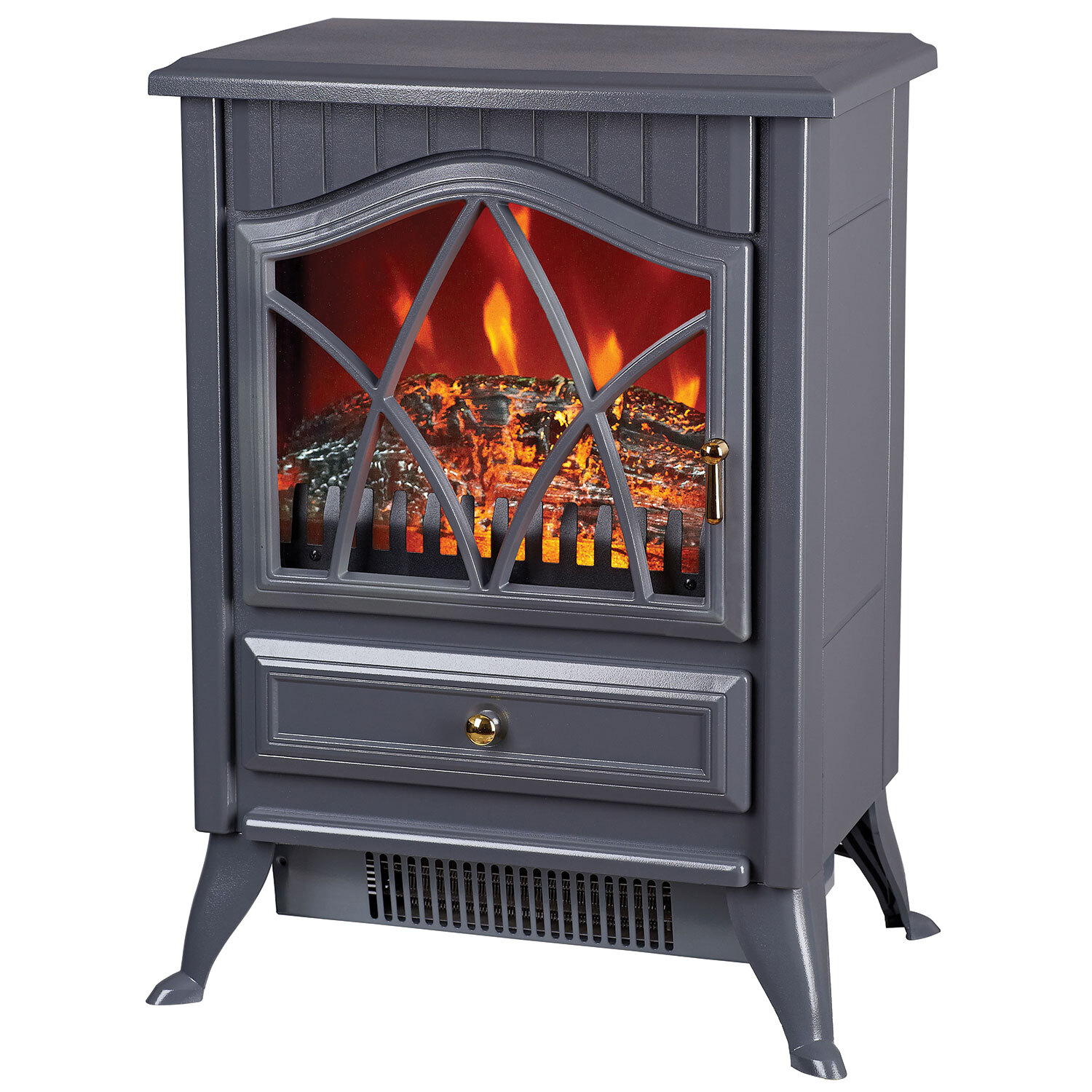 Grey Freestanding Log Effect Stove Fireplace Heaters Image 2