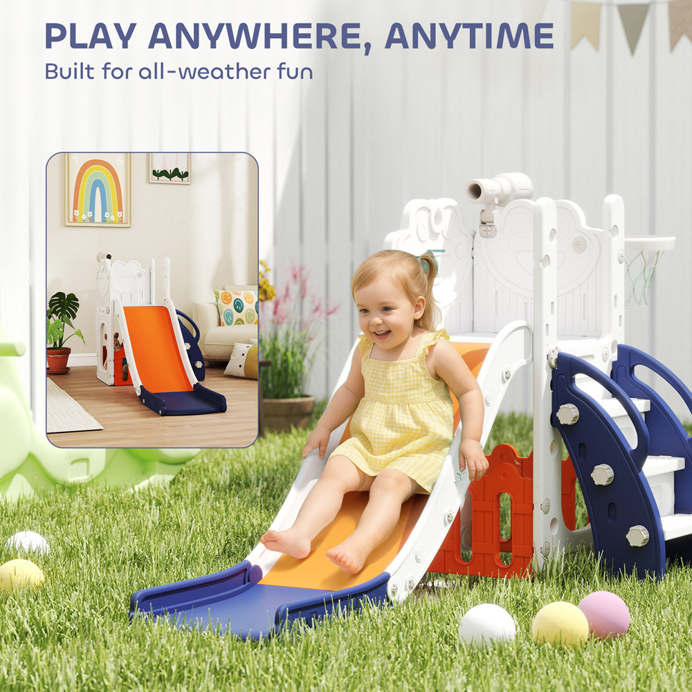 AIYAPLAY 5-in-1 Orange Indoor Toddler Slide Set with Basketball Hoop Image 4