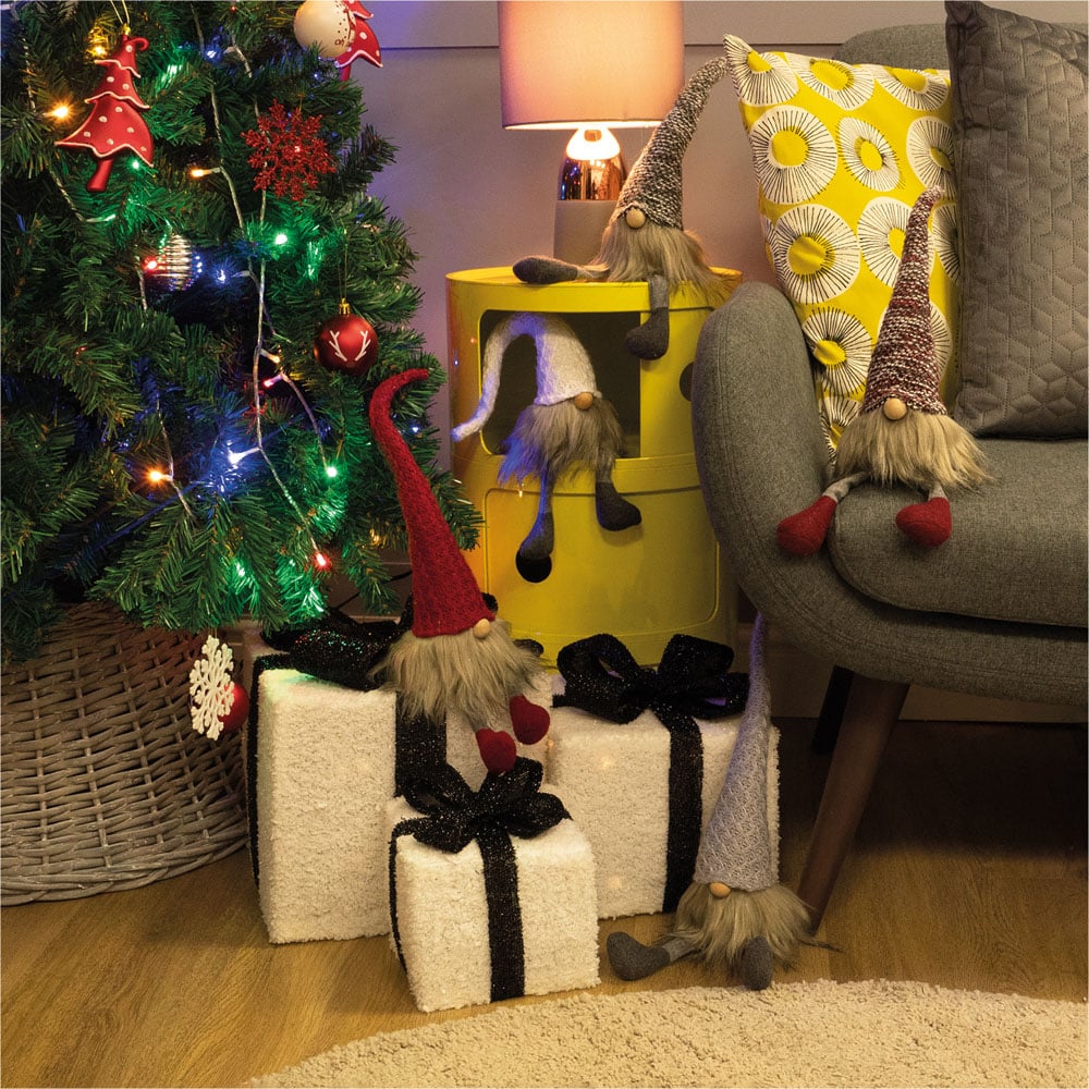 St Helens Fabric Grey Check Hat Santa-Gonk Decoration Image 6