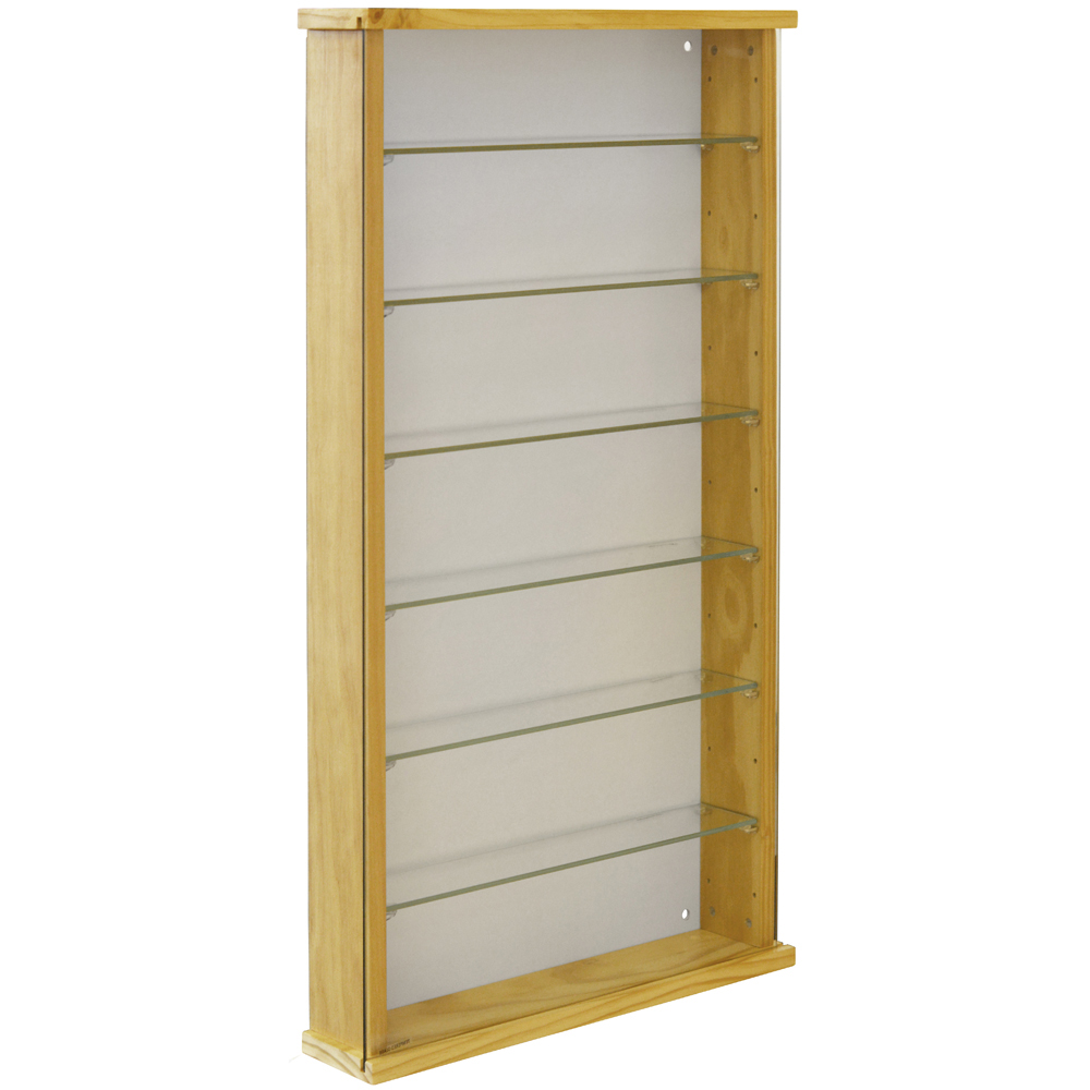 Watsons Exhibit 6 Shelf Pine Glass Wood Wall Display Cabinet Image 2