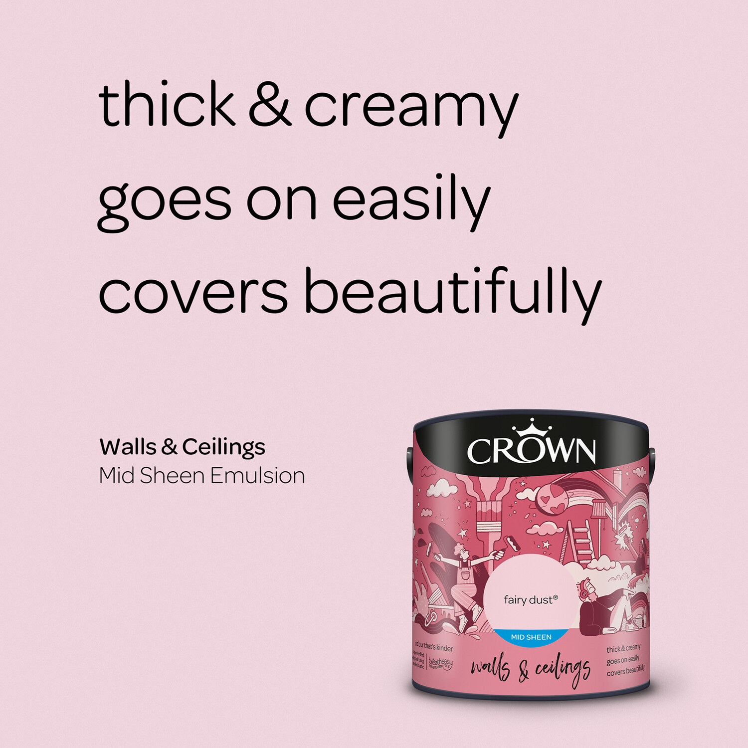 Crown Walls & Ceilings Fairy Dust Mid Sheen Emulsion Paint 2.5L Image 8