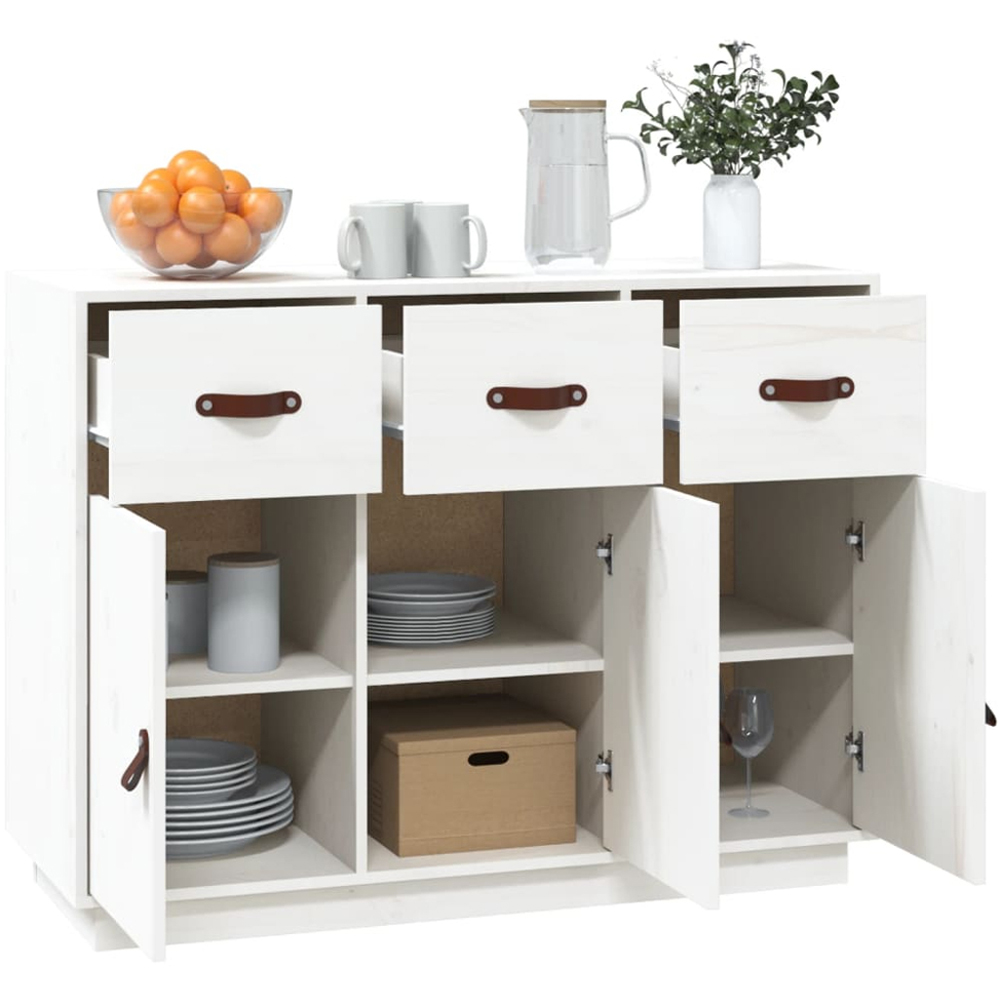 vidaXL 3 Door 3 Drawer White Solid Pine Wood Sideboard Image 3