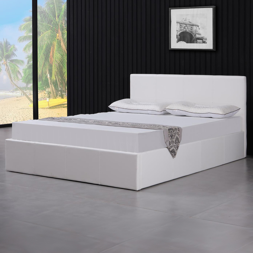 Portland Single White Leather Ottoman Bed with Mattress Image 1