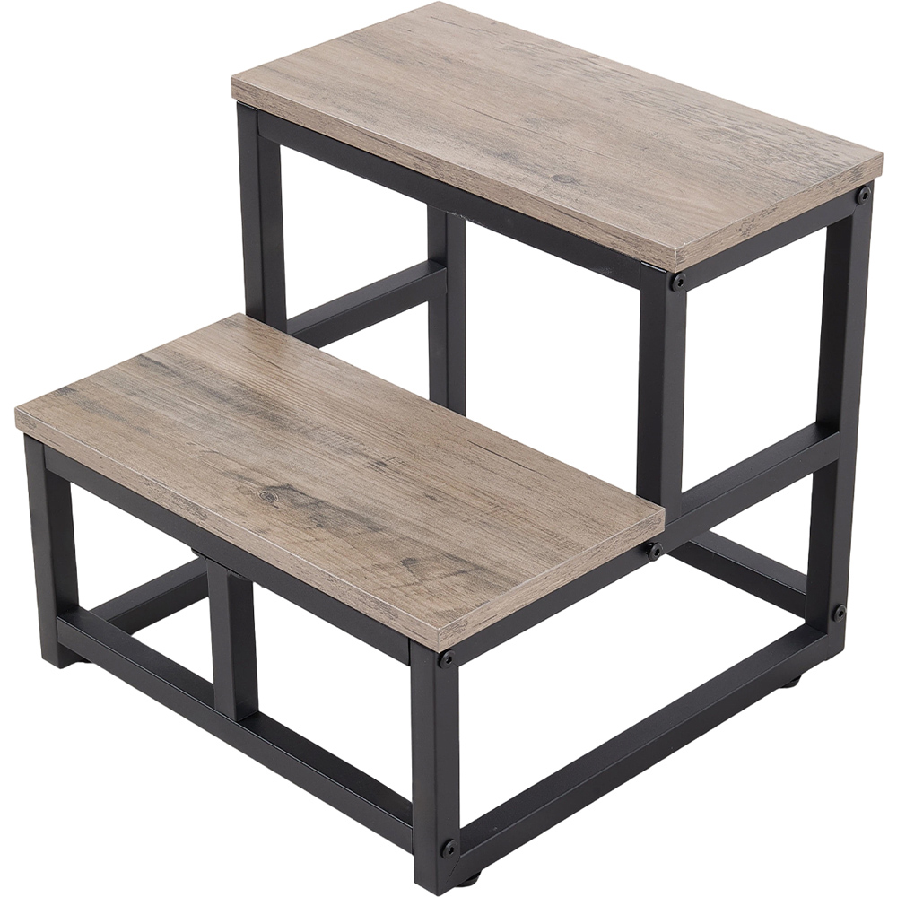 Living and Home Grey and Black Rustic Wood Grain 2 Step Stool Image 2