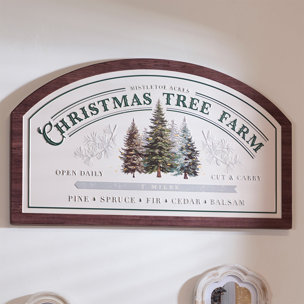 Christmas Tree Farm Embossed Sign White Image 3
