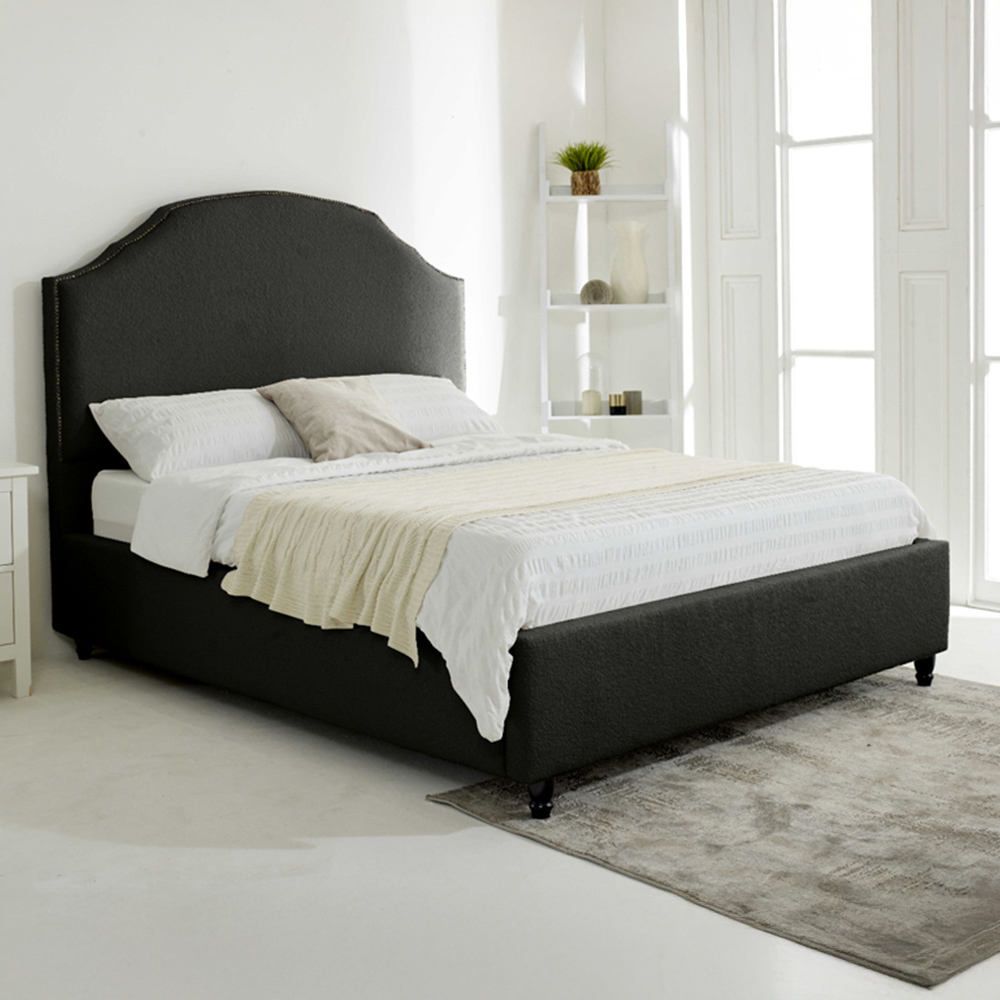 Eleganza Sareen Small Double Black Plush Velvet Bed Frame with Curved Headboard Image 1