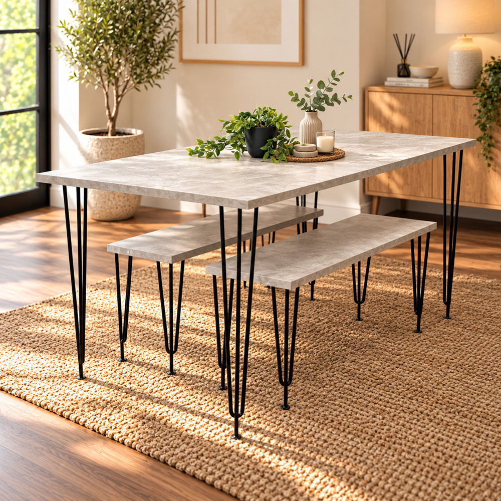 Kosy Koala 4 Seater Wood Rectangular Dining Bench Set Grey Image 4