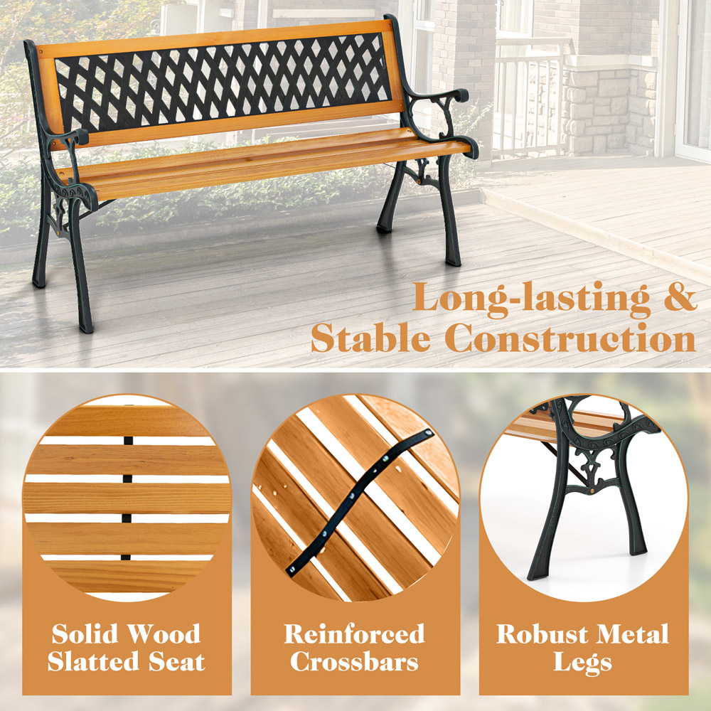 Costway 3 Seater Patio Garden Bench with Curved Armrests Image 8