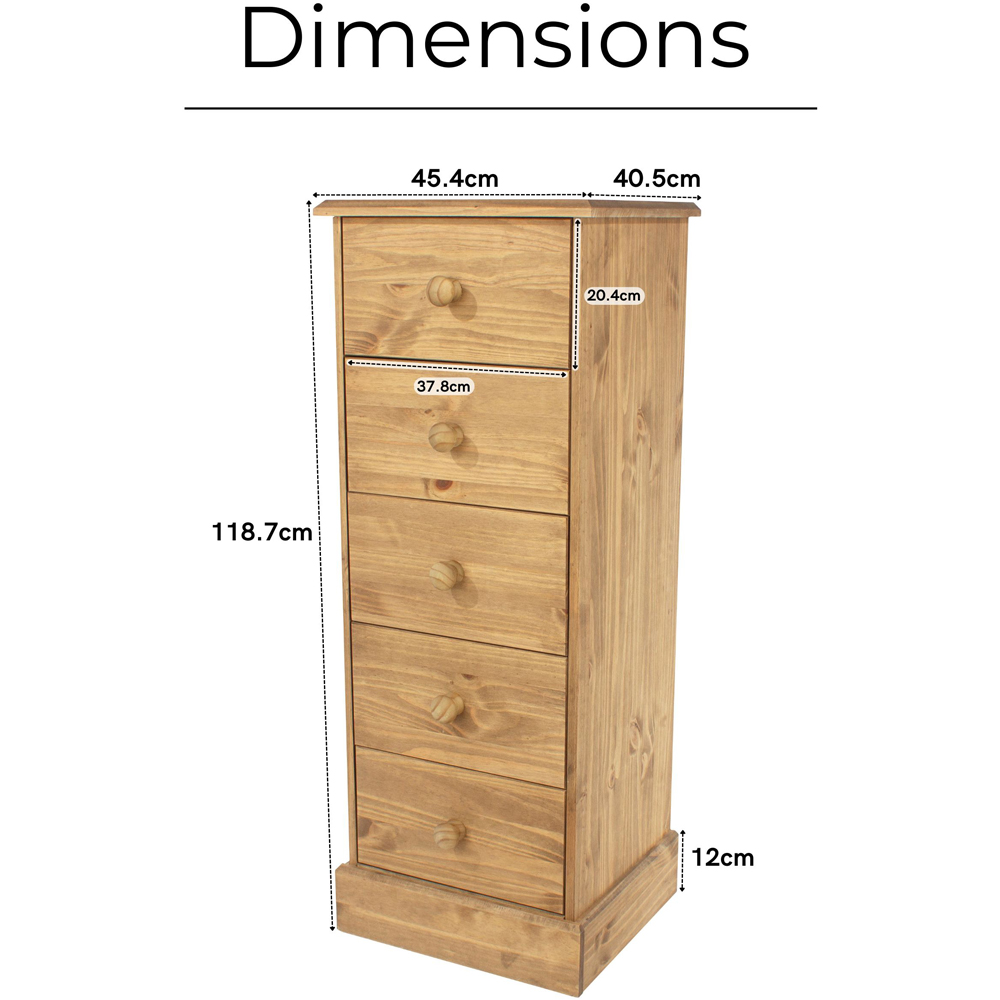 Core Products Cotswold 5 Drawer Pine Wood and MDF Narrow Chest of Drawers Image 8