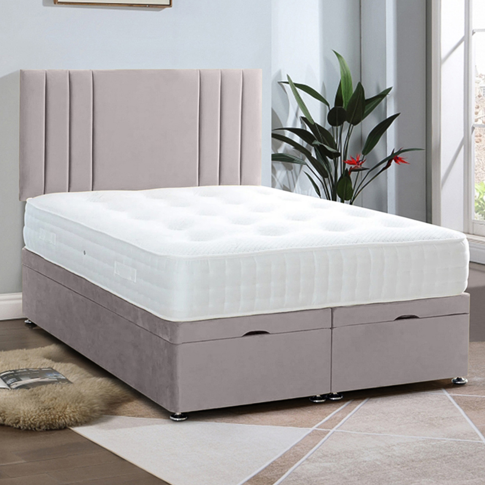 Eleganza Home Slumberlyn Single Silver Plush Divan Ottoman Bed with Lined Headboard Image 1