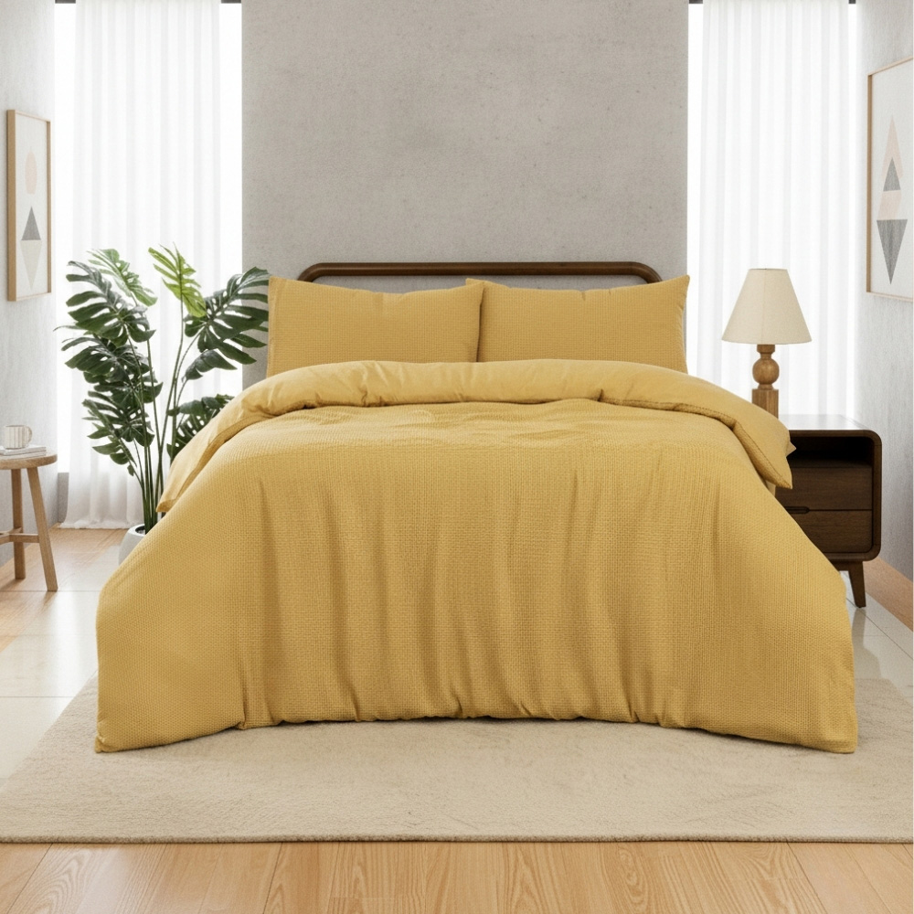 MHG Living Single Mustard Chunky Waffle Duvet Cover Set Image 1