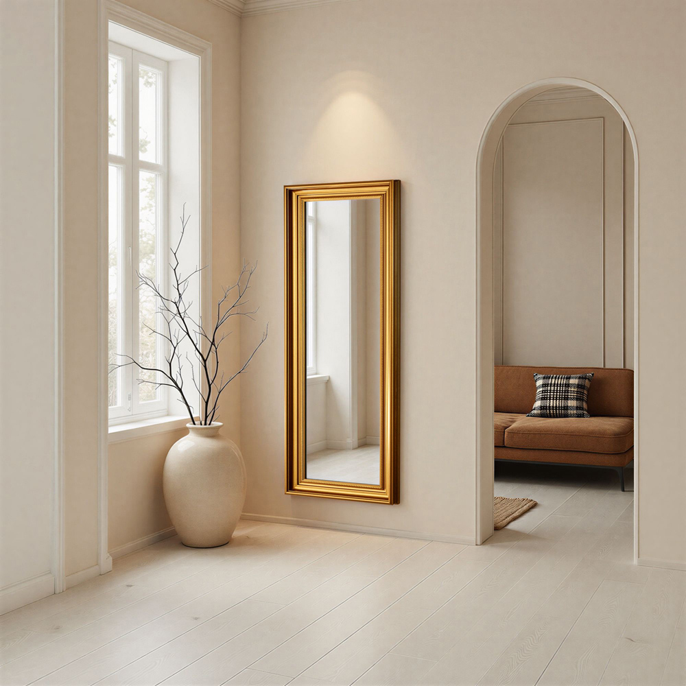 Yearn Gold Framed Beaded Classic Bevelled Tall Wall Mirror 134 x 58cm Image 3