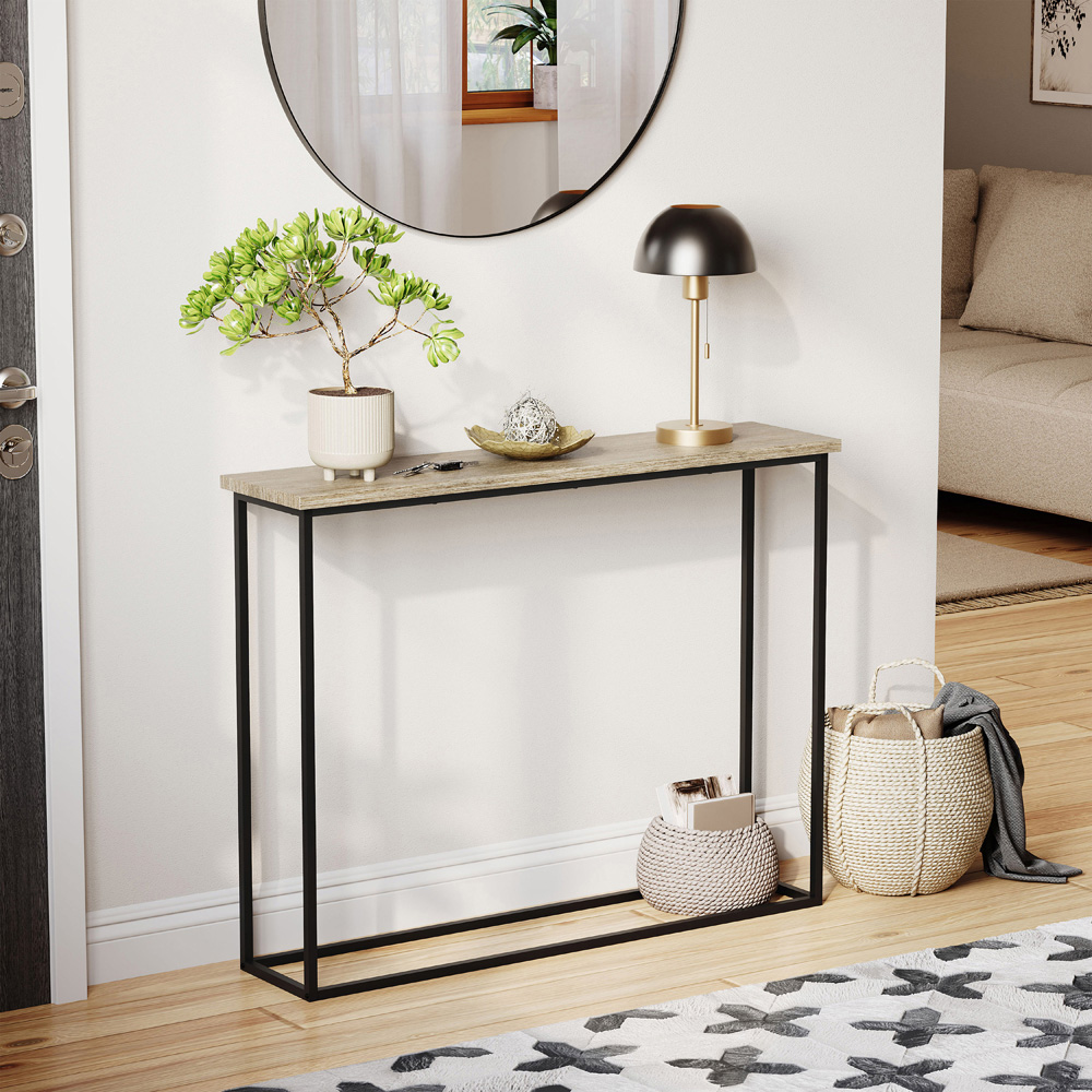 VIDA DESIGNS Oak and Black Metal Leg Console Table Image 3