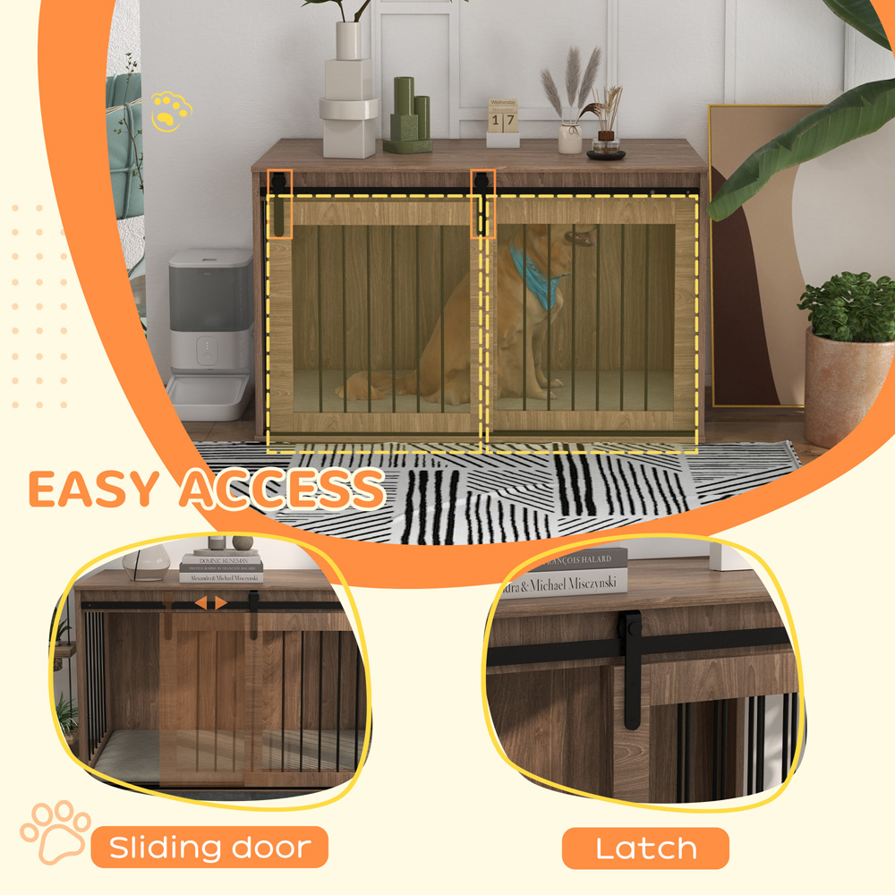 PawHut Brown Dog Crate End Table with Cushion 118cm Image 7