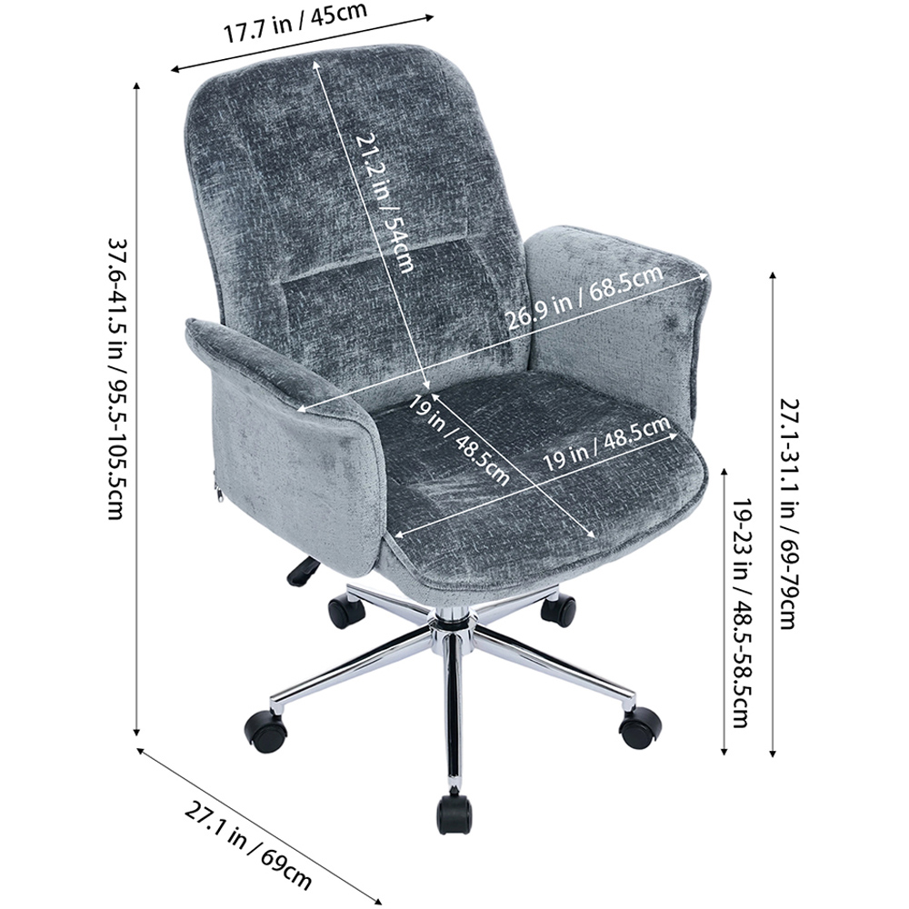 Living and Home Blue Chenille Height Adjustable Swivel Office Chair Image 9