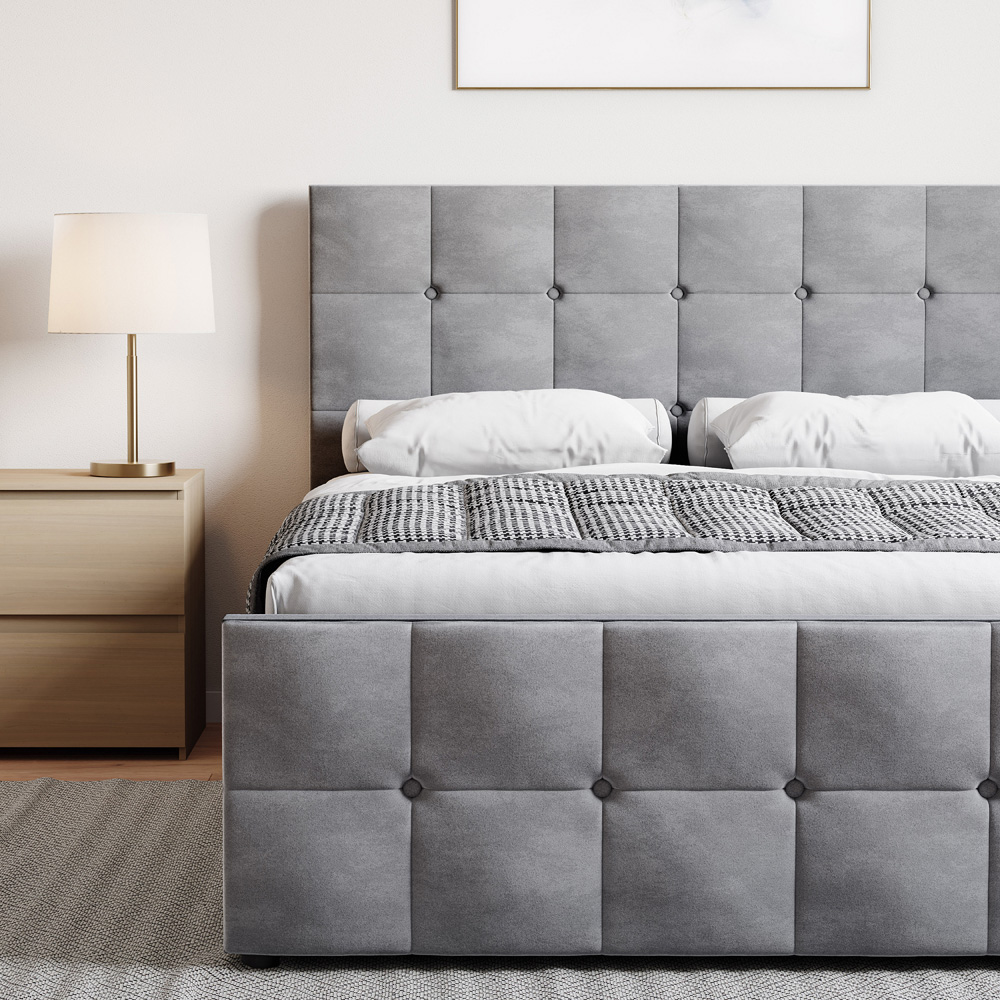 Vida Designs Valentina Double Light Grey Velvet Ottoman Bed Image 3