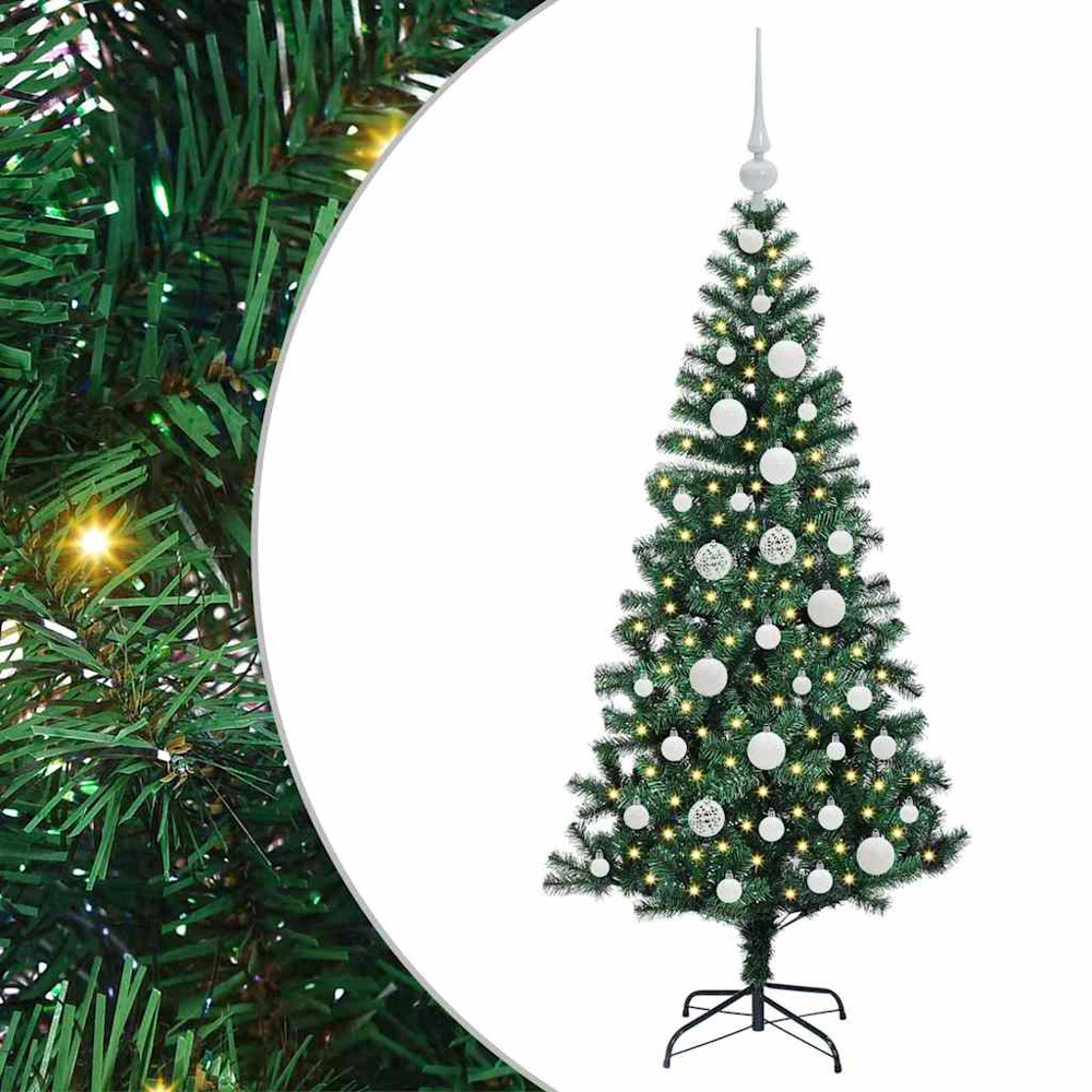 vidaXL Pre-Lit White Baubles Green Artificial Christmas Tree 4ft Image 2