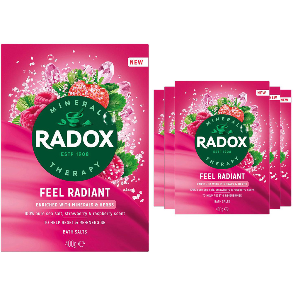 Radox Mineral Therapy Feel Radiant Strawberry and Raspberry Relaxing Bath Salts 400g 6 Pack Image 1