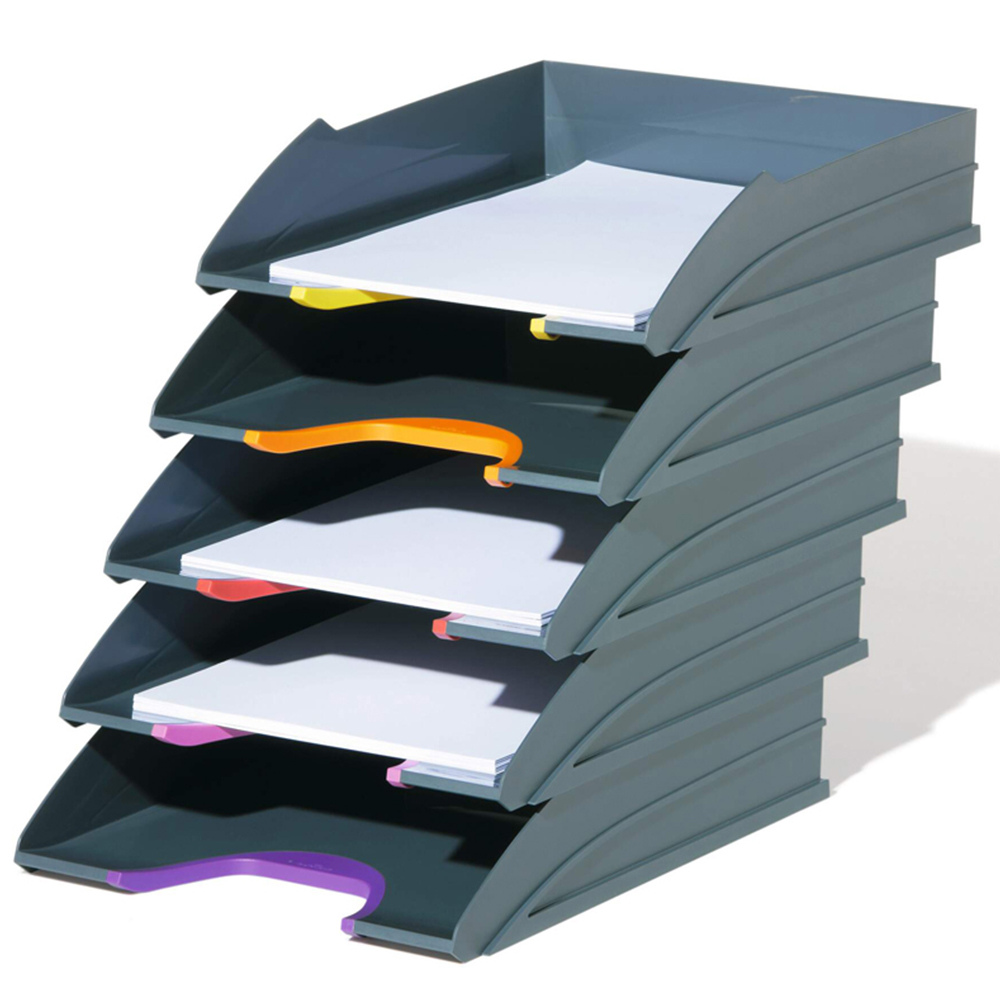 Durable VARICOLOR ECO A4 Grey Stackable Letter Tray Desk Organiser 5 Pack Image 3