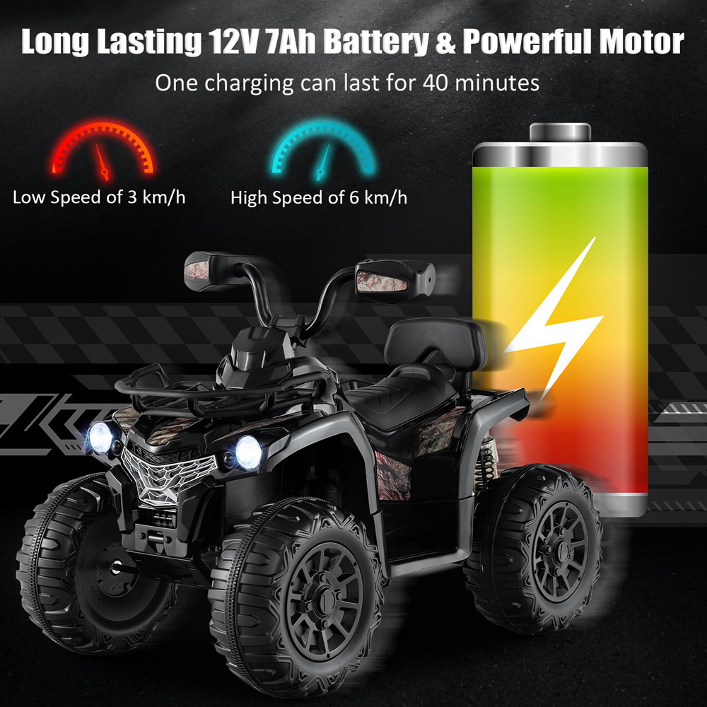 Costway Black Electric Powered Kids Ride On ATV 12V Image 7