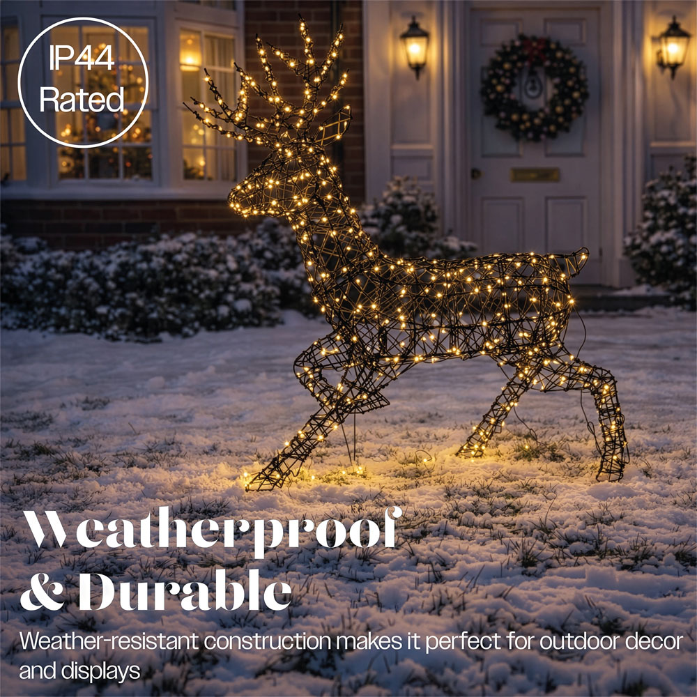 Xmas Haus 351 Warm White LED Brown Rattan-Effect Metal Deer Christmas Decoration 111cm Image 4
