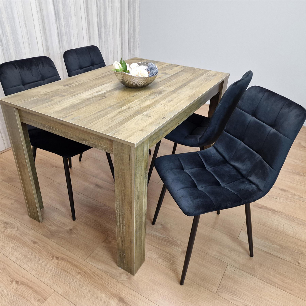Portland 4 Seater Velvet Dining Set Wood Effect and Black Image 5