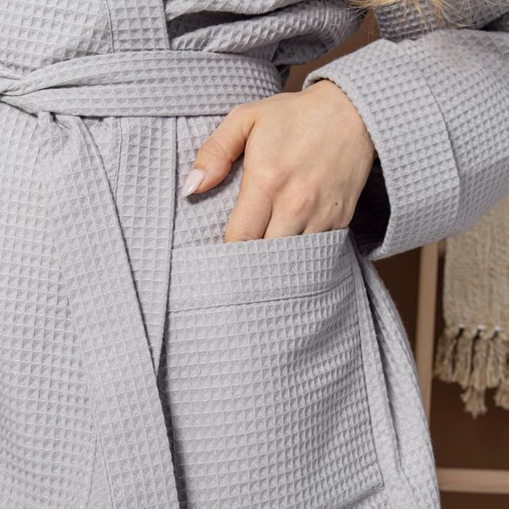 Allure Bath Fashions Small to Medium Grey Waffle Kimono Waffle Bathrobe Image 2