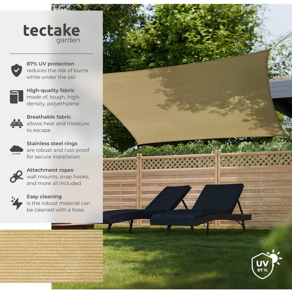 tectake Sonny Sand Water-Resistant Sun Shade Sail 300 x 400cm Image 3