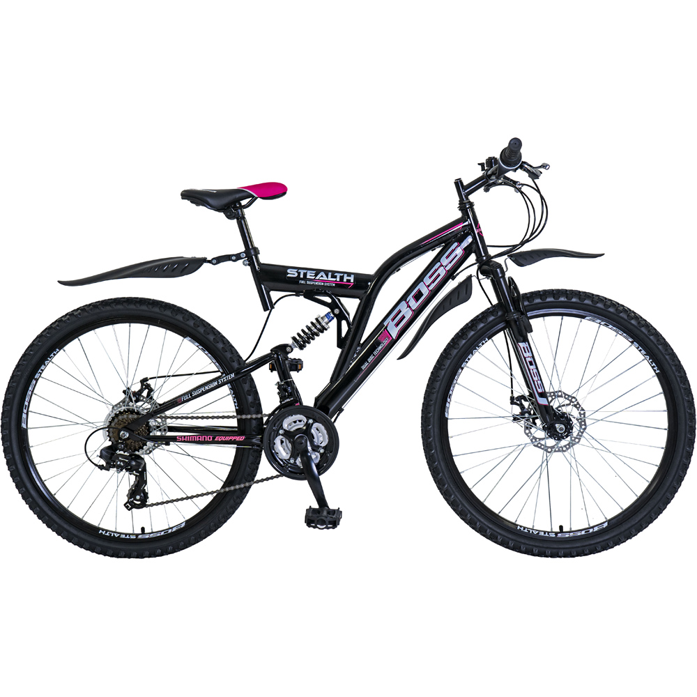 Boss Stealth 26 inch Black Silver and Pink Mountain Bike Image 1