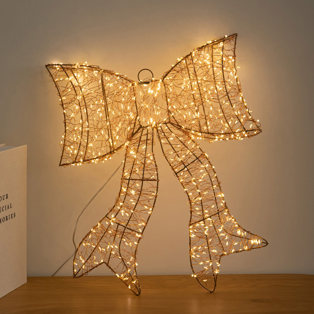 Samuel Alexander 650 Warm White LED Light-Up Gold Christmas Bow 43cm Image 1