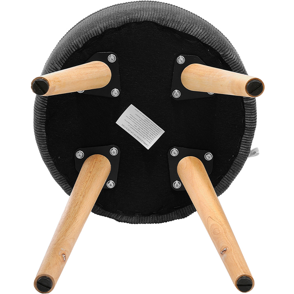 Living and Home Corduroy Round Footstool with Wooden Legs Image 7