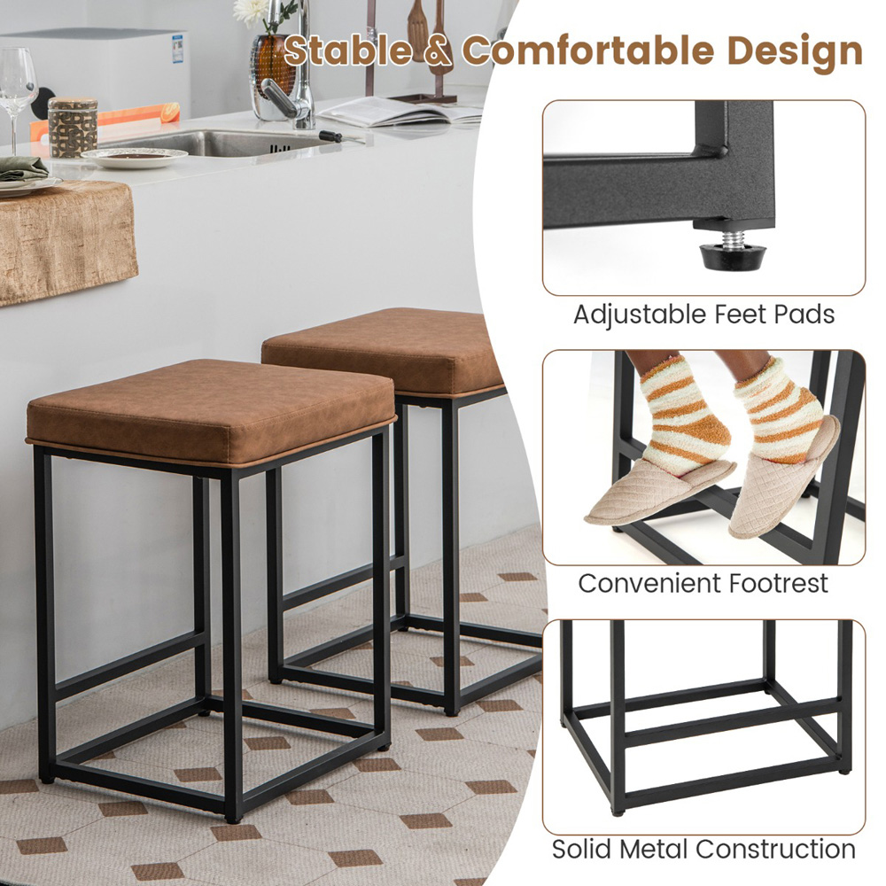 Costway Brown PVC Leather Bar Stool Set of 2 Image 6