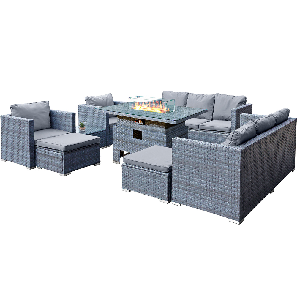 Oseasons Acorn 10 Seater Ocean Grey Rattan Deluxe Sofa Set with Rising Firepit Image 2