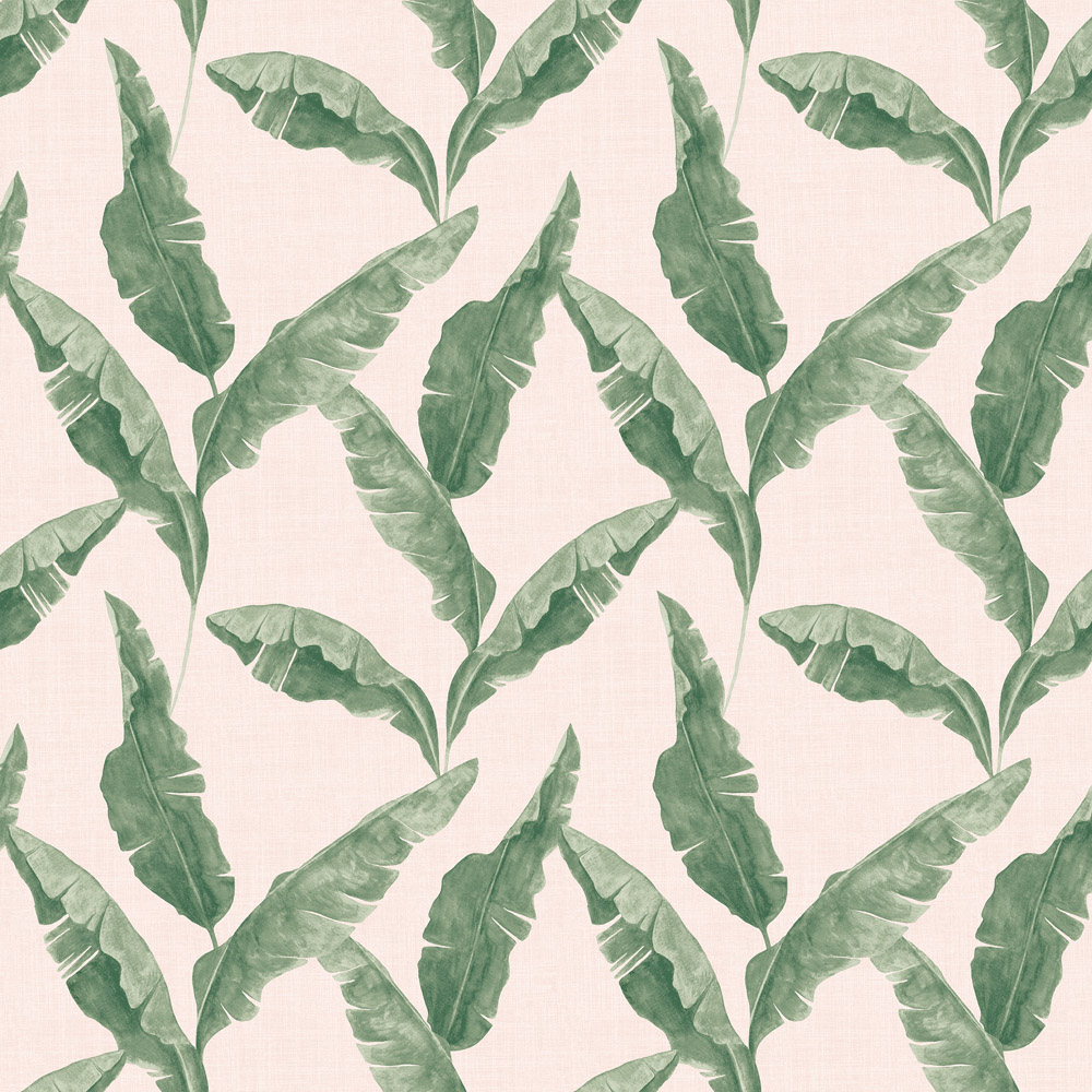 furn. Plantain Tropical Teal and Blush Matte Wallpaper Image 1